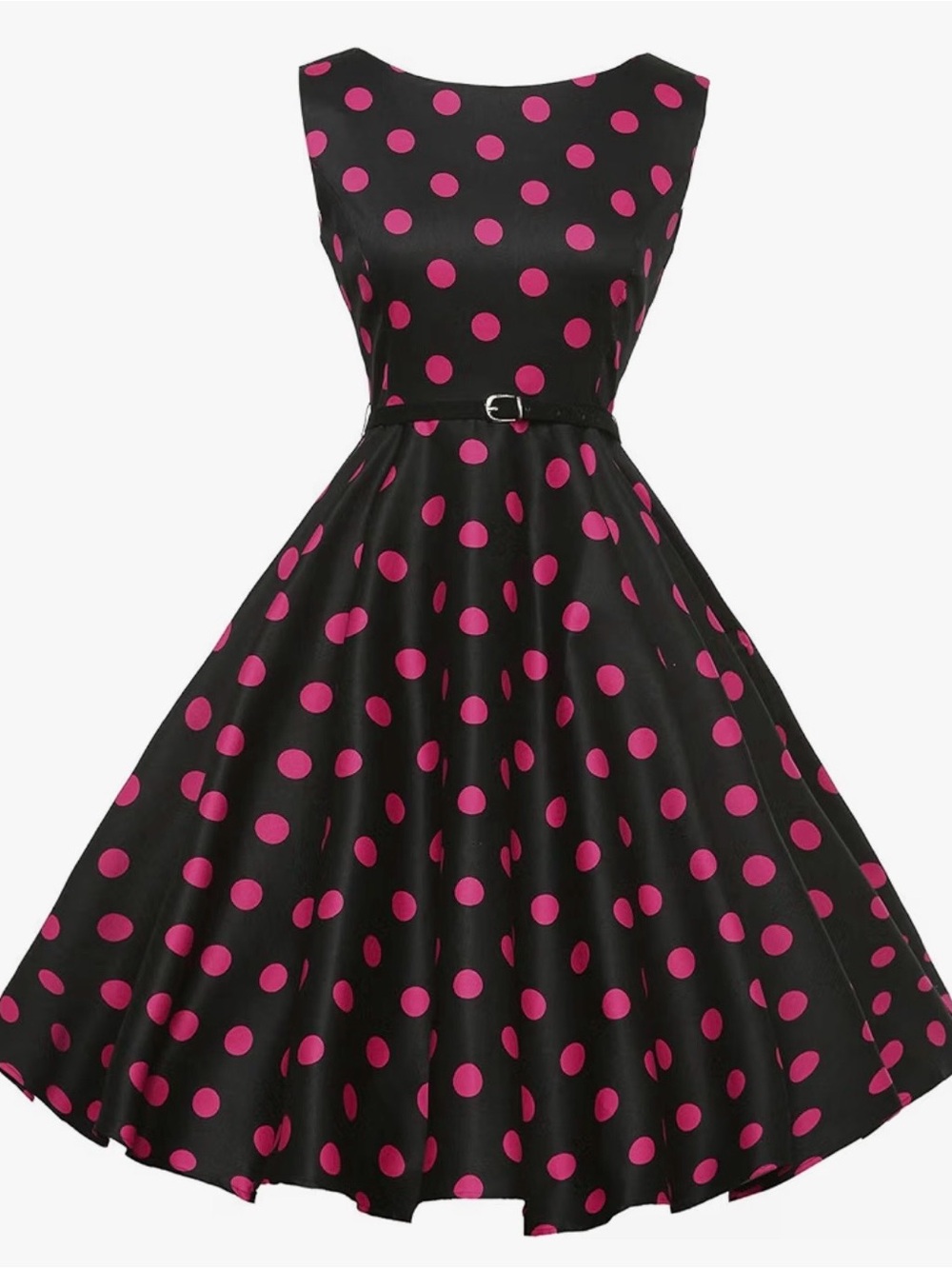 Vintage Style 1950's Black & Pink Polka Dot Fit-and-Flare Dress
